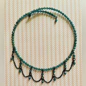 Vintage 90s beaded blue crystal adjustable choker necklace
